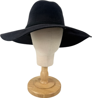 ZARA Black Wide Brim Fedora Classic Hat UK M