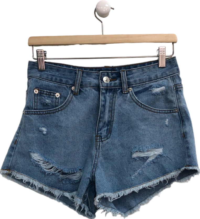 White Fox Blue Denim Shorts UK XS