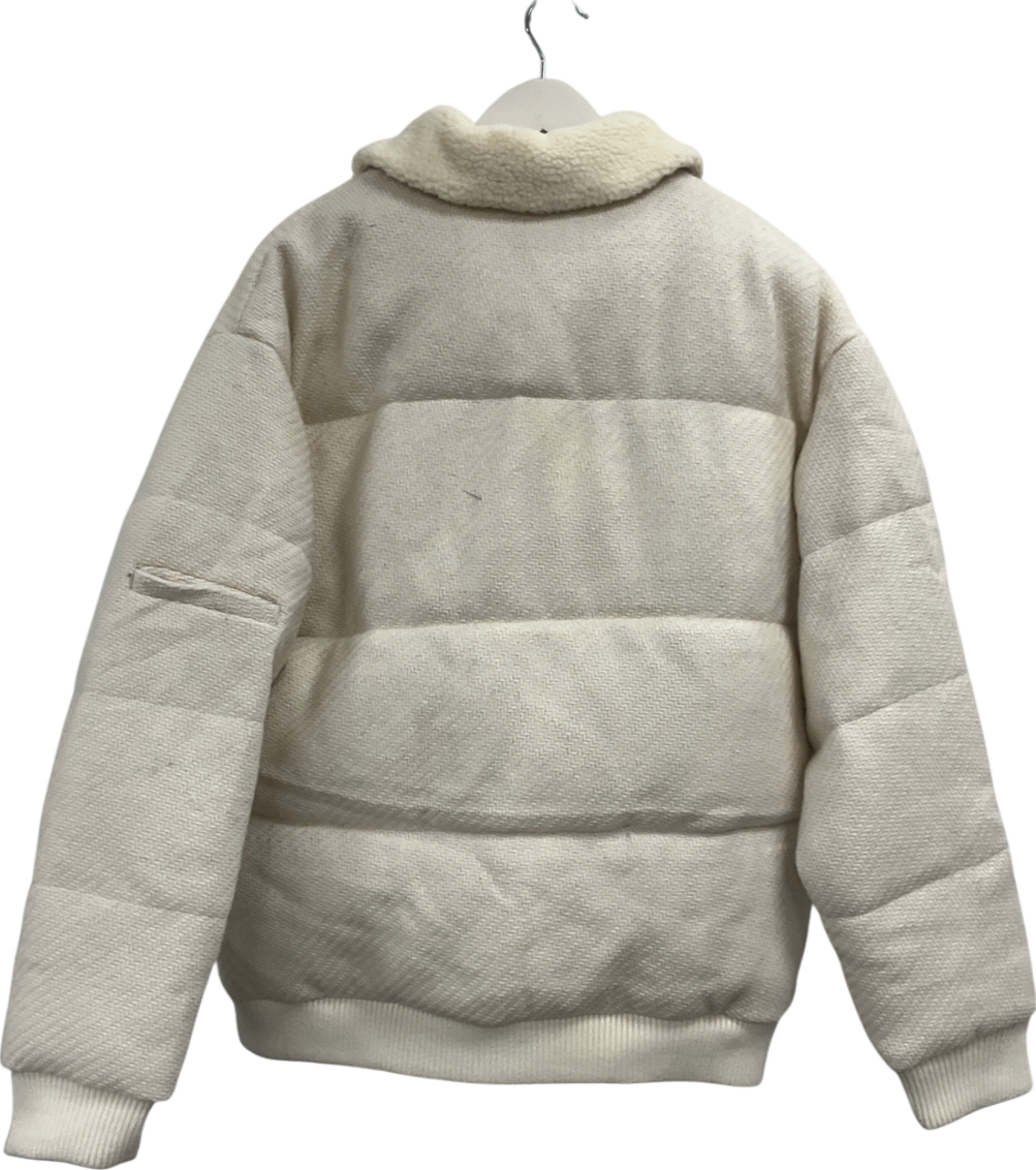boohoo Cream Textured Puffer Borg Collar Harrington Coat UK L