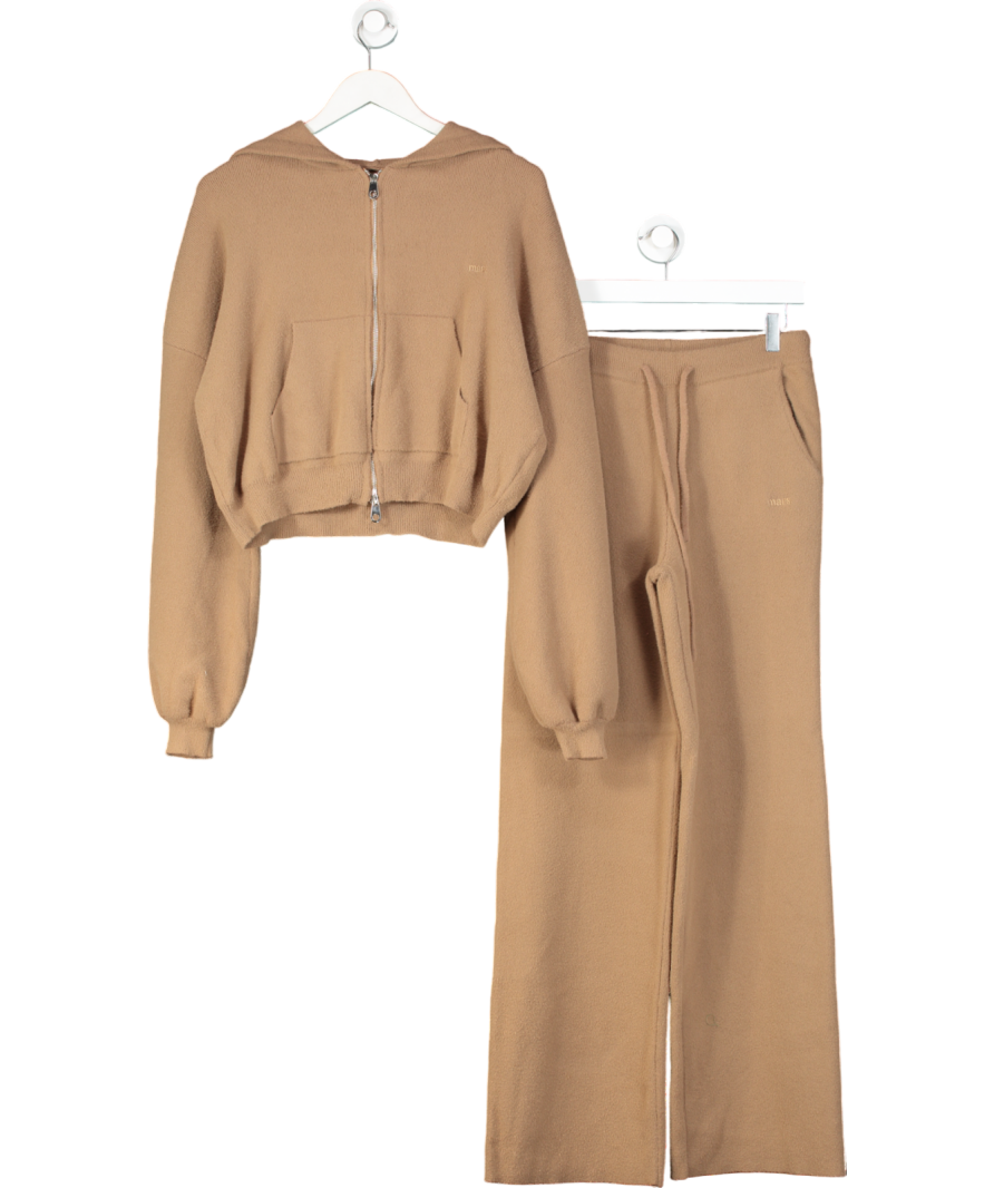 Mars the Label Beige The Mars Soft Knit Zip Hoodie And Soft Knit Straight Leg Joggers In Mocha UK M