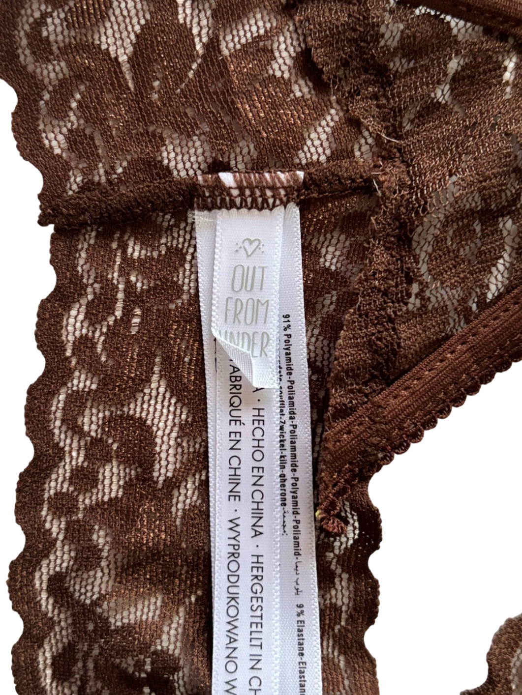 Out From Under Brown Lace Thong UK L