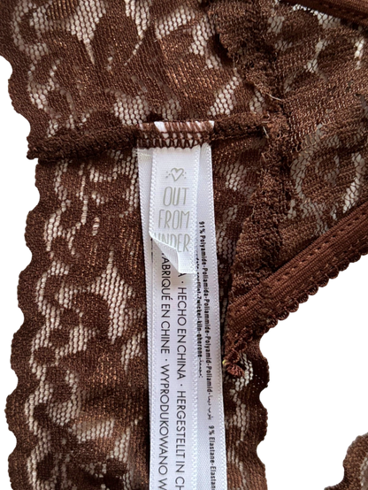 Out From Under Brown Lace Thong UK L