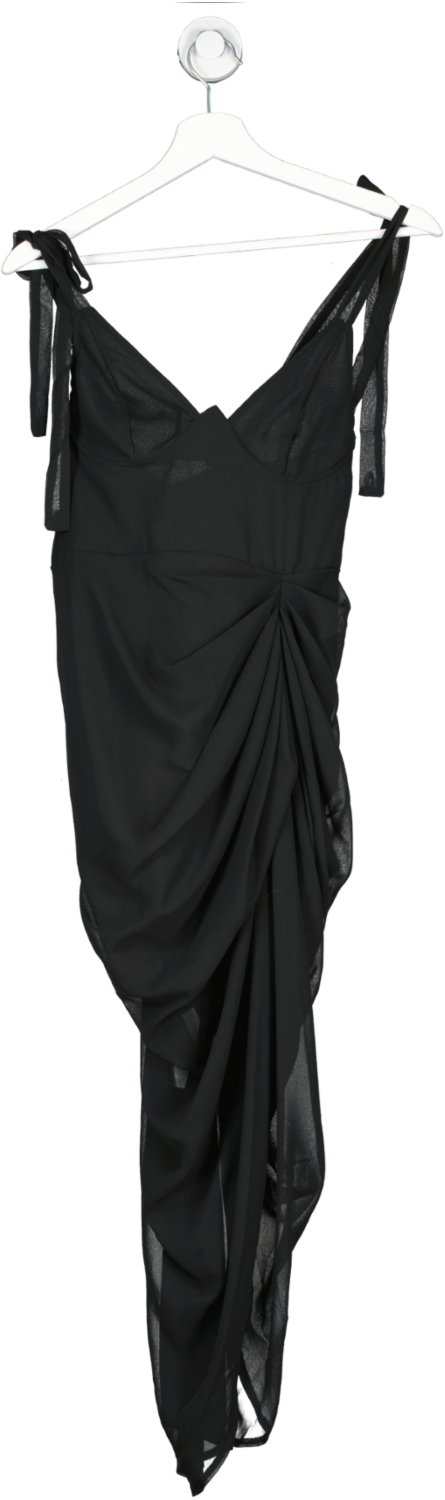 PrettyLittleThing Black Underwire Detail Draped Midi Dress UK 8