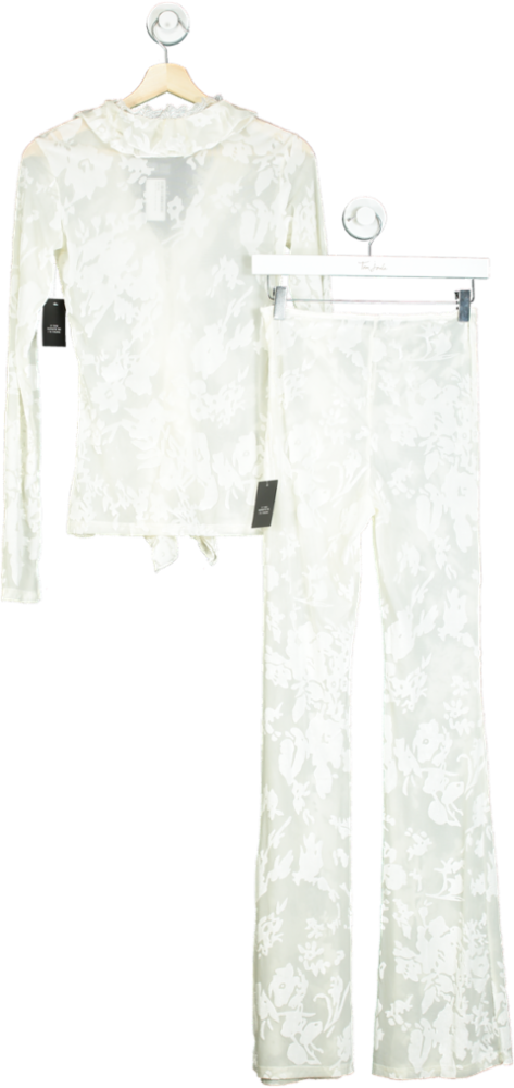 Noughts & Kisses White Lace Detailed Top and Trousers Set UK XS
