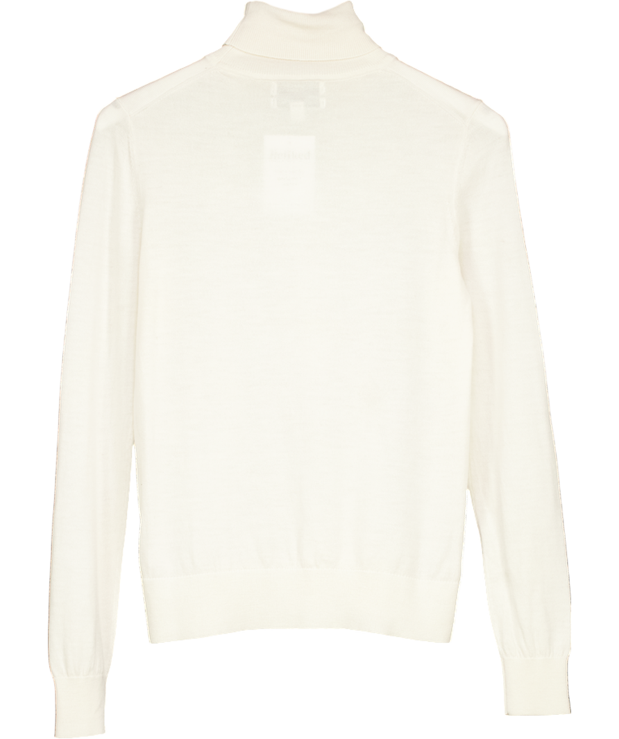 M&S Cream Pure Merino Wool Roll Neck Jumper UK 8