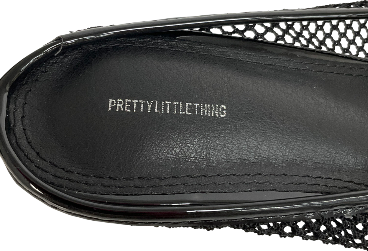 PrettyLittleThing Black Mesh Point Toe Low Heel Court Mules UK 6 EU 39 👠