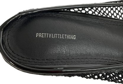 PrettyLittleThing Black Mesh Point Toe Low Heel Court Mules UK 6 EU 39 👠