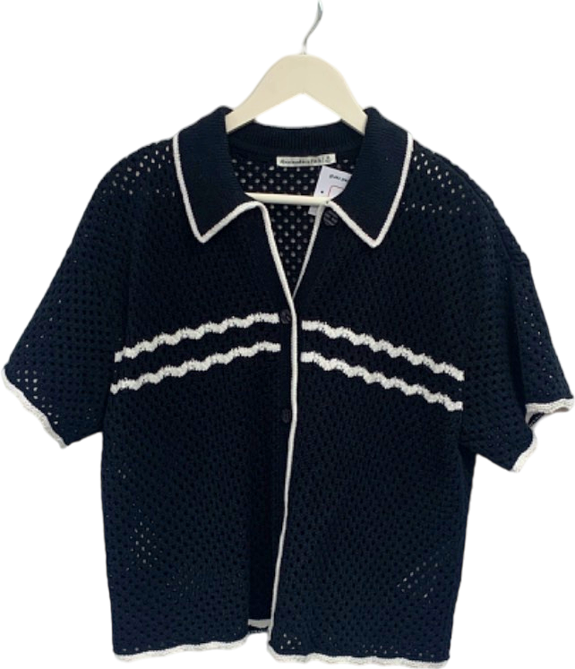 Abercrombie & Fitch Black Open Knit Short Sleeve Cardigan XL