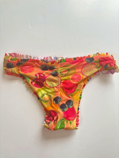 Out From Under Multi Fruit Print Ruffled Bikini Bottom XS