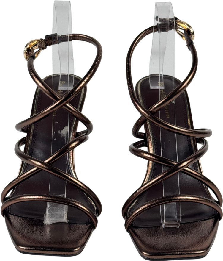 RIVER ISLAND STUDIO Metallic Bronze Wrap Around Tube Heels UK 6 EU 39 👠