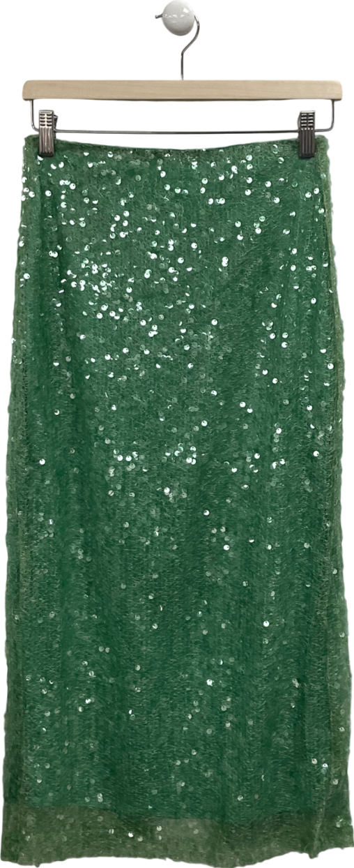 ZARA Green Sequin Midi Skirt UK XS