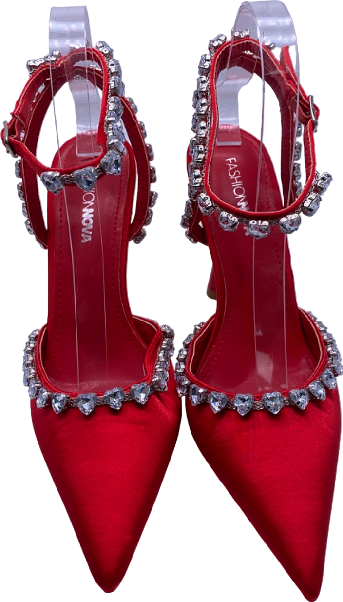 Fashion Nova Red Rhinestone Embellished Pointed Heels UK 4