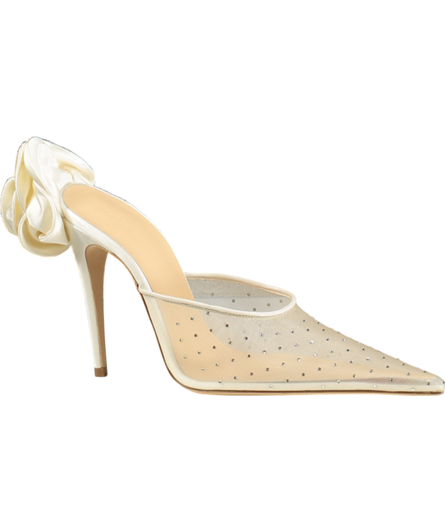 Magda Butrym  Ivory Floral-appliqué Crystal Embellished Mesh Mules UK 5 EU 38 👠