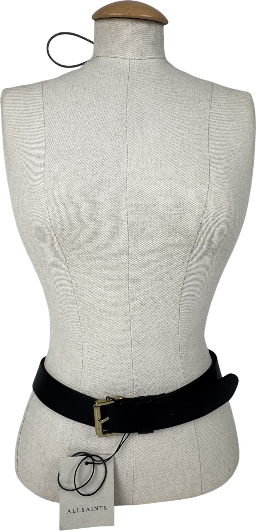 All Saints Black Leather Studded logo Belt UK M