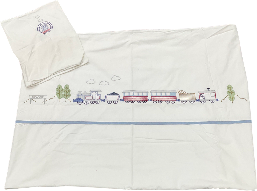 The White Company White Train Embroidered Cotton Bed Sheets - Single Bed One Size