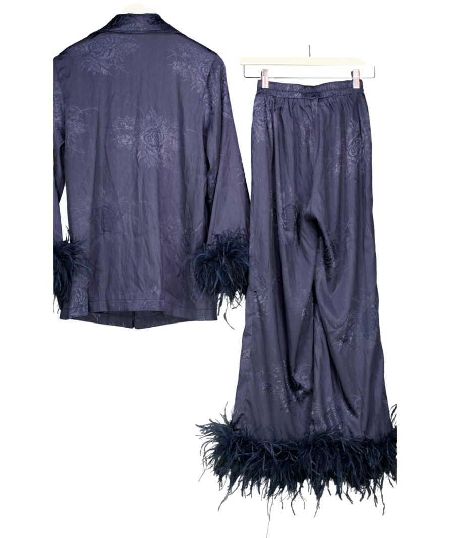 Lavish Alice Blue Helen Feather Trim Satin Jacquard Pyjama UK 8
