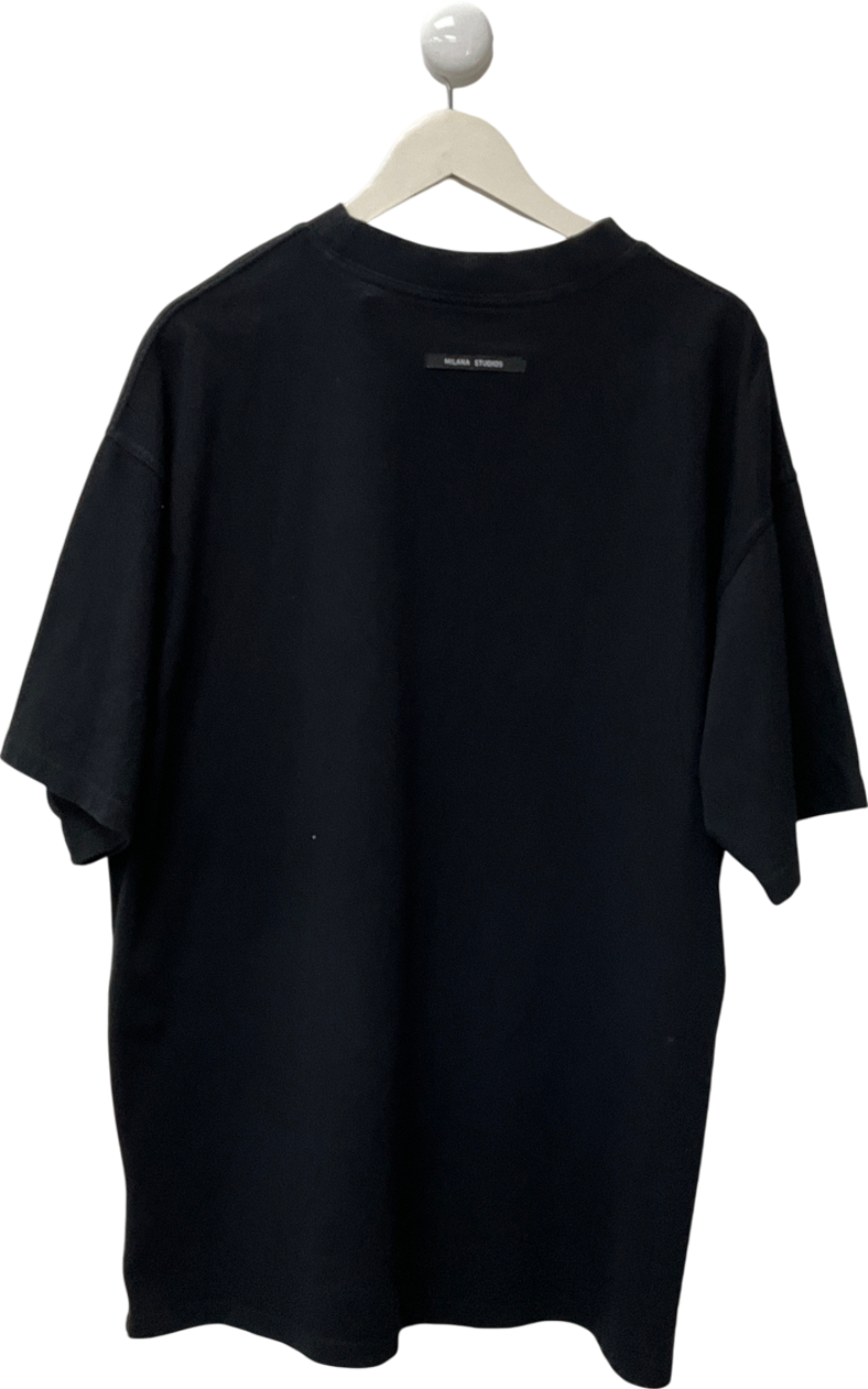 milana studios Black Heavyweight Hearts T-shirt UK XL