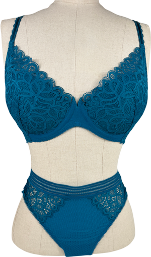 Wacoal Blue Raffiné Underwired Bra, Teal And Briefs Bra 32dd UK S