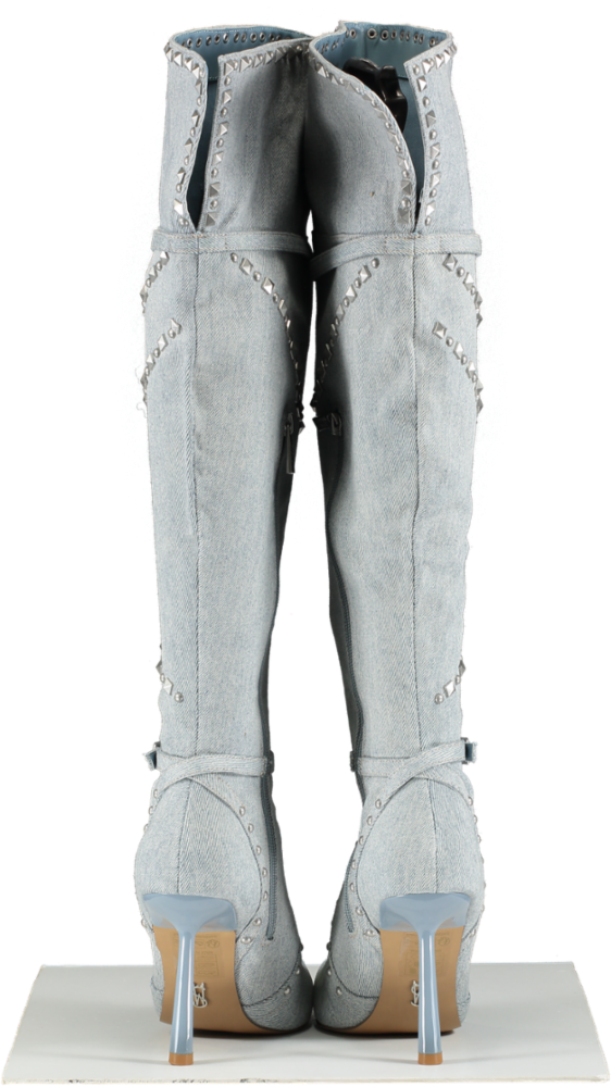 STEVE MADDEN Blue Fasten Up Studded Denim Boots UK 7 EU 40 👠