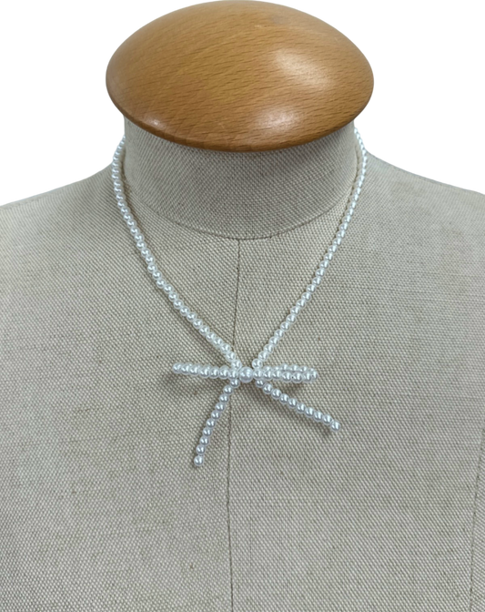 White Pearl Bow Necklace