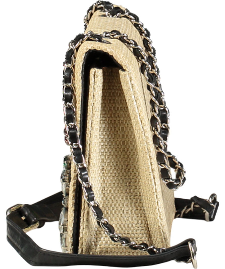 Essentiel Antwerp Beige Crystal Embellished Wicker Shoulder Bag