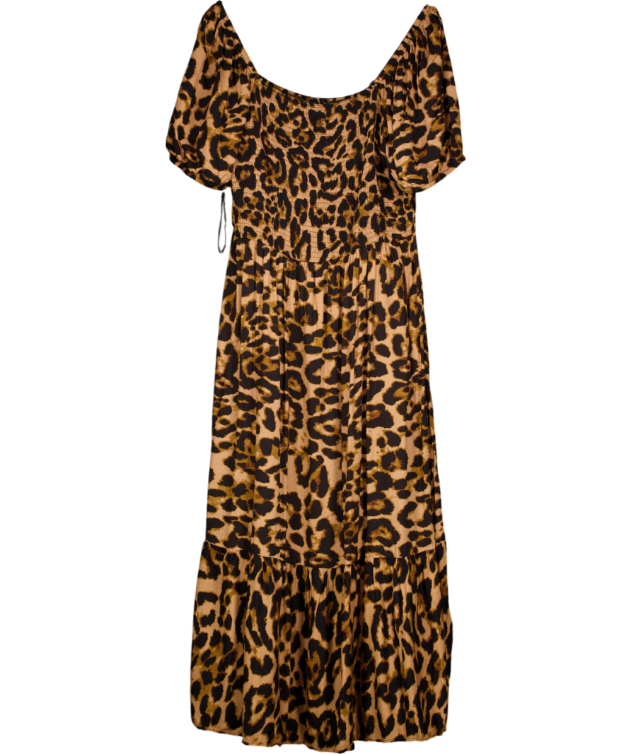 curves like these Curves Like These Brown Animal Printed Shirred Maxi Dress UK 22