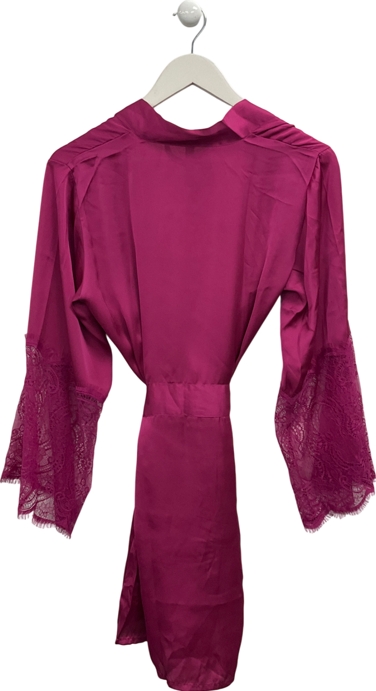Being My Most Beautiful Self Pink Lace Trimmed Satin Robe UK XS/S