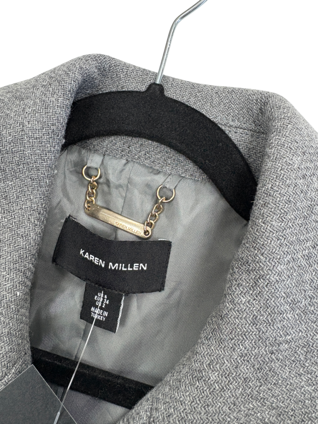 Karen Millen Grey Wool Blend Belted Longline Coat UK 6