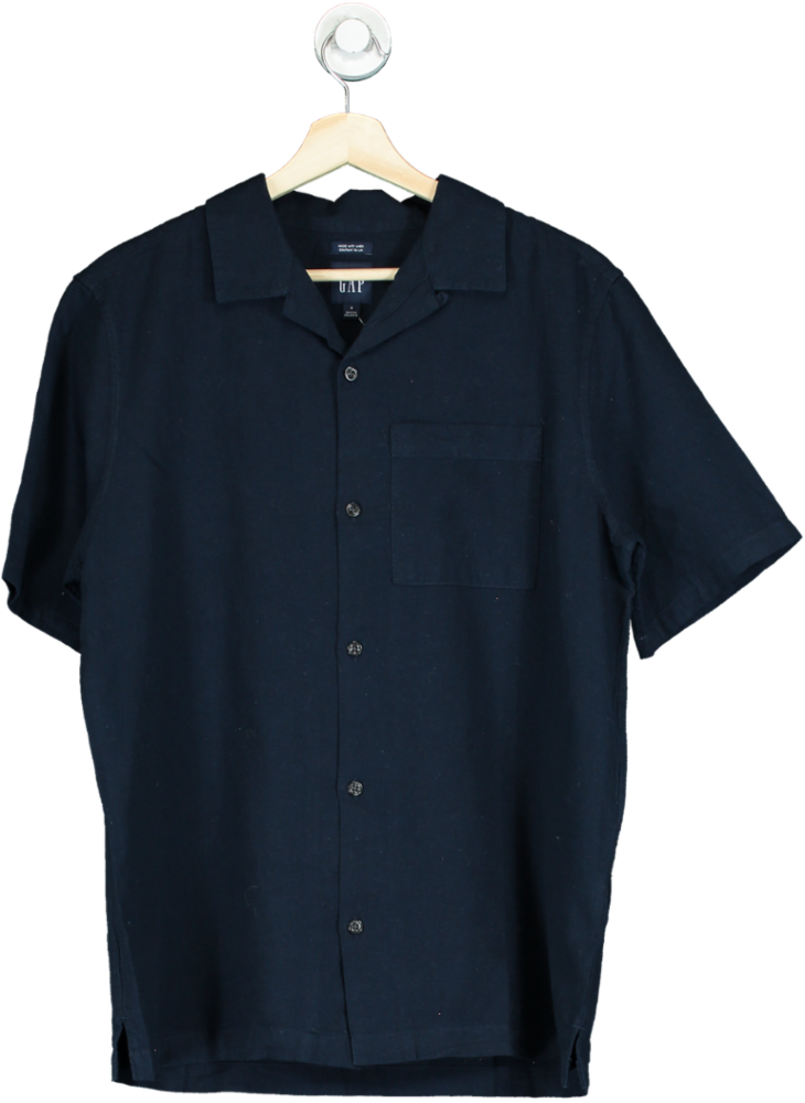 GAP Navy Linen Blend Short-Sleeve Shirt UK S