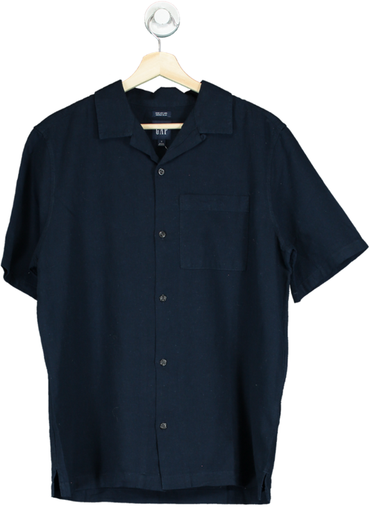 GAP Navy Linen Blend Short-Sleeve Shirt UK S