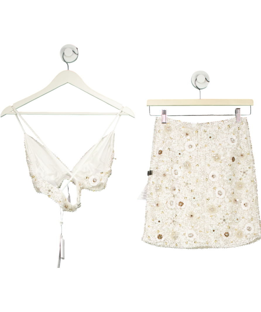Nadine Merabi White Nikita Embeliished Mini Skirt And Crop Top UK 6
