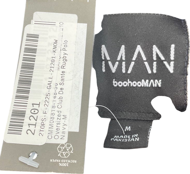 boohooMan Blue Oversized Club De Dante Rugby Polo Shirt UK M