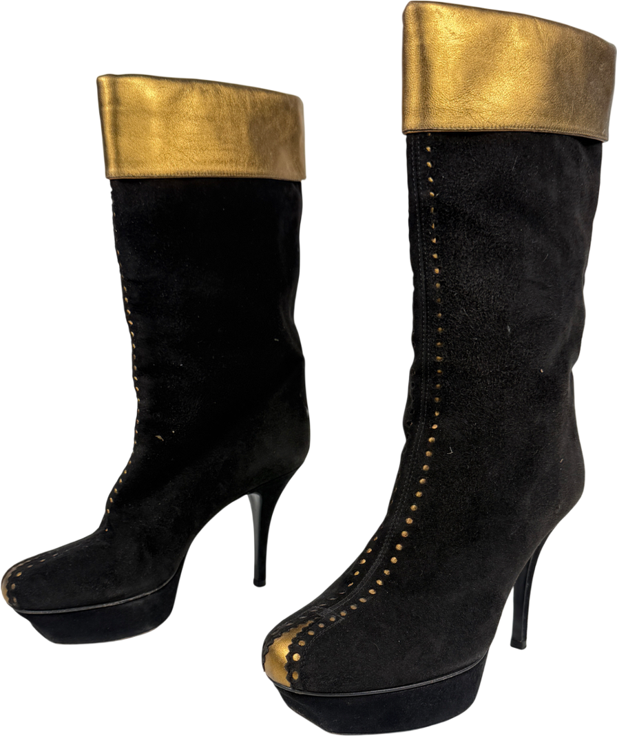 YSL Vintage Black And Gold Platform Boots UK 3.5 EU 36.5