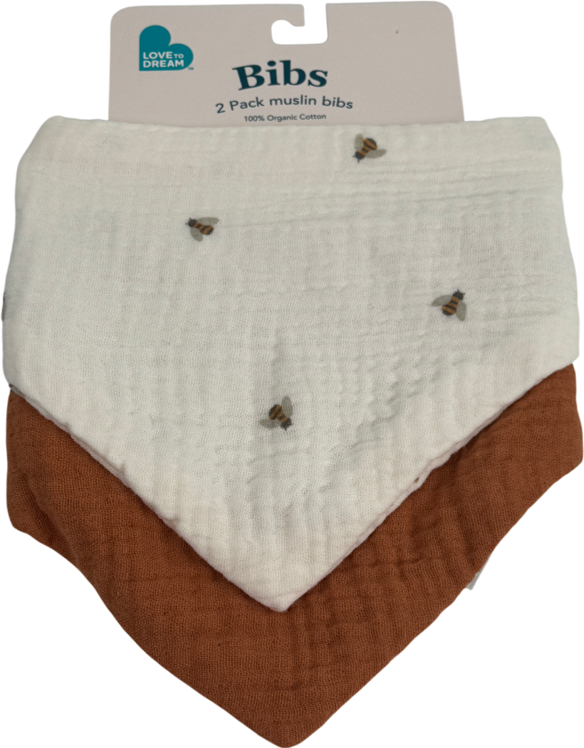 LOVE TO DREAM Bib 2 Pack Cream Bees•muslin One Size