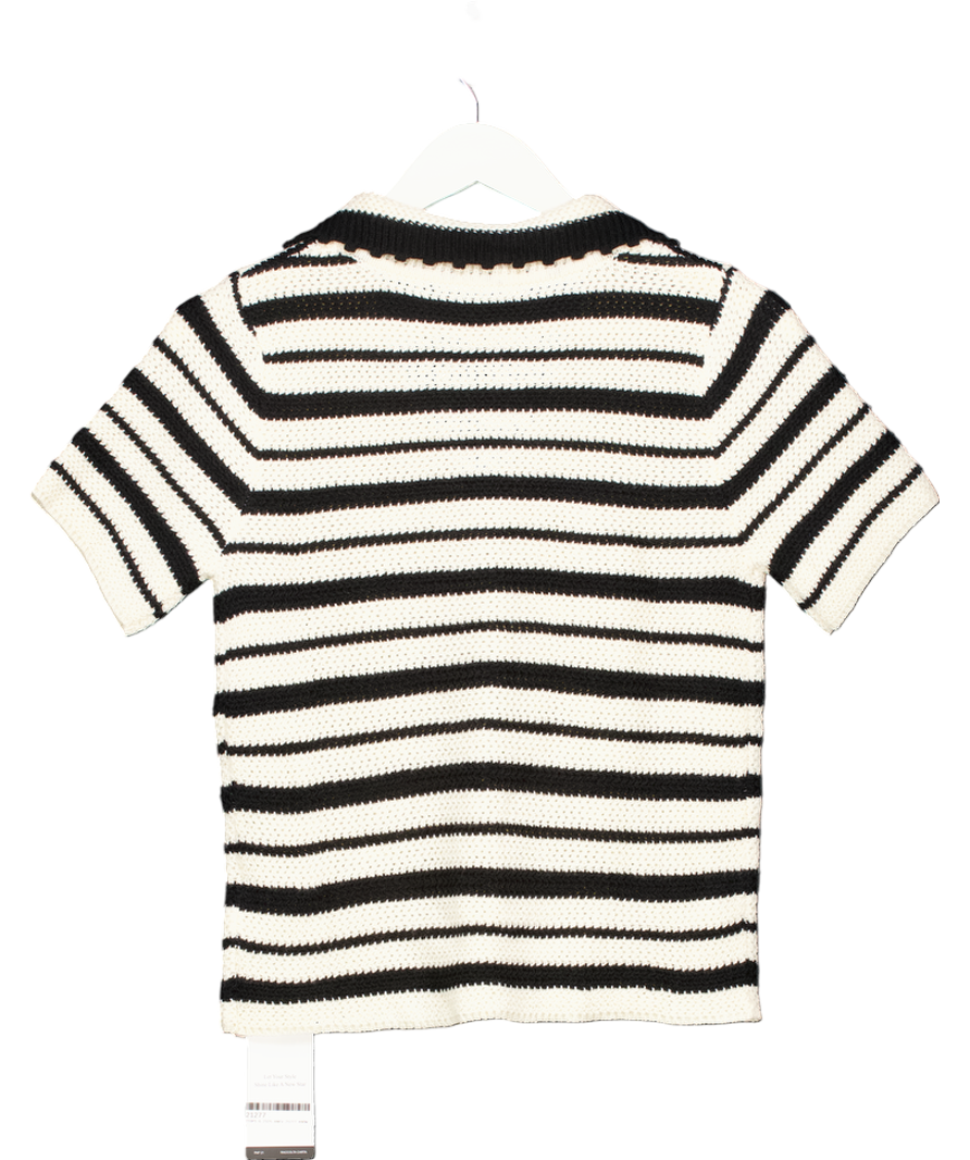 Anewsta Black Striped Knit Polo Top UK S