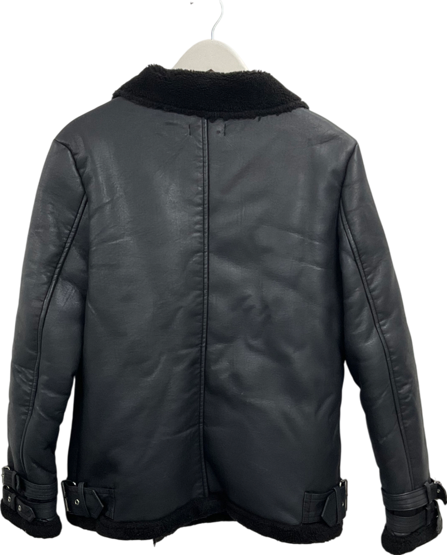 Missguided Black Faux Leather Sherling Lined Jacket UK 10