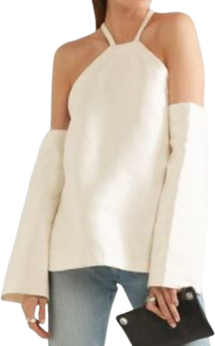 SOLACE LONDON Sasha Cut-out Bonded Jersey Top In Ecru White UK 6