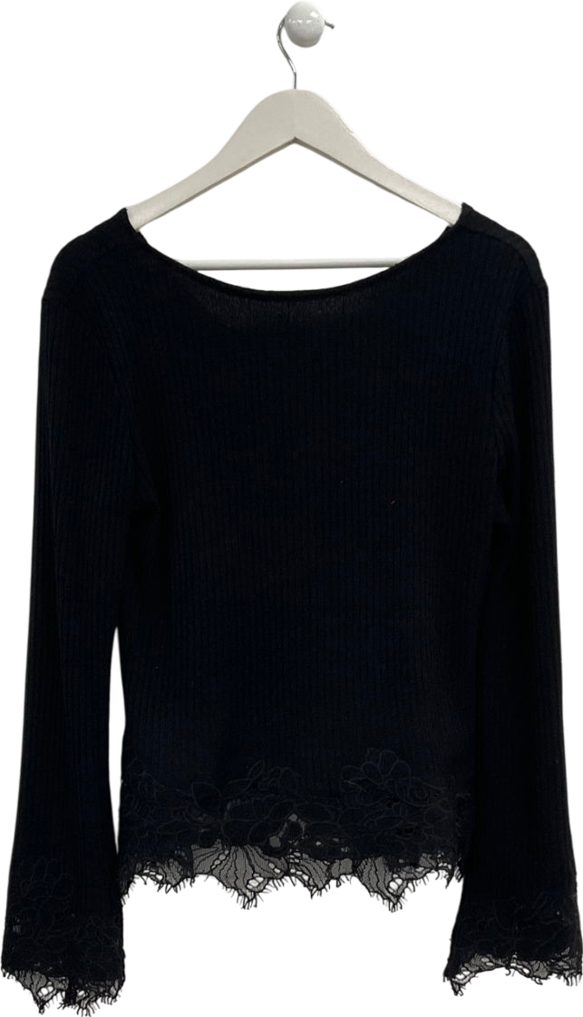 H&M Black Lace-trimmed Ribbed Jumper UK M