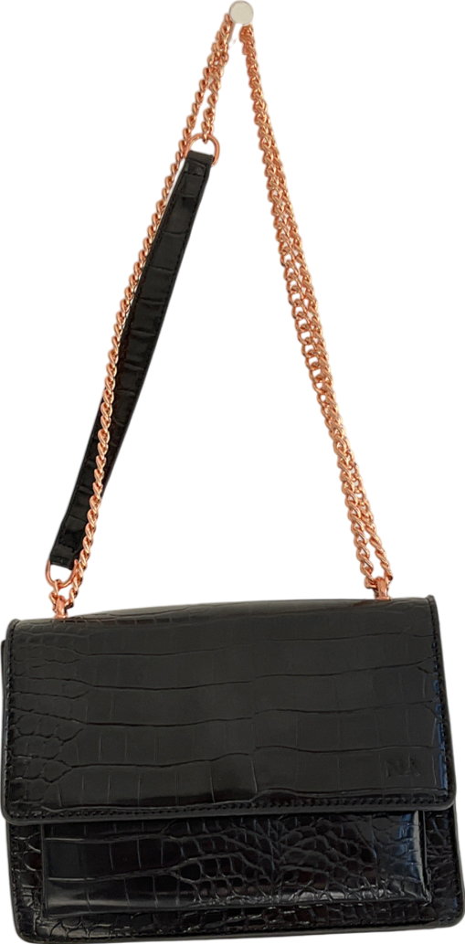 Abbot Lyon Tarifa Croc Shoulder Bag With Rose Gold Chain Detailing In Black - Embossed NA