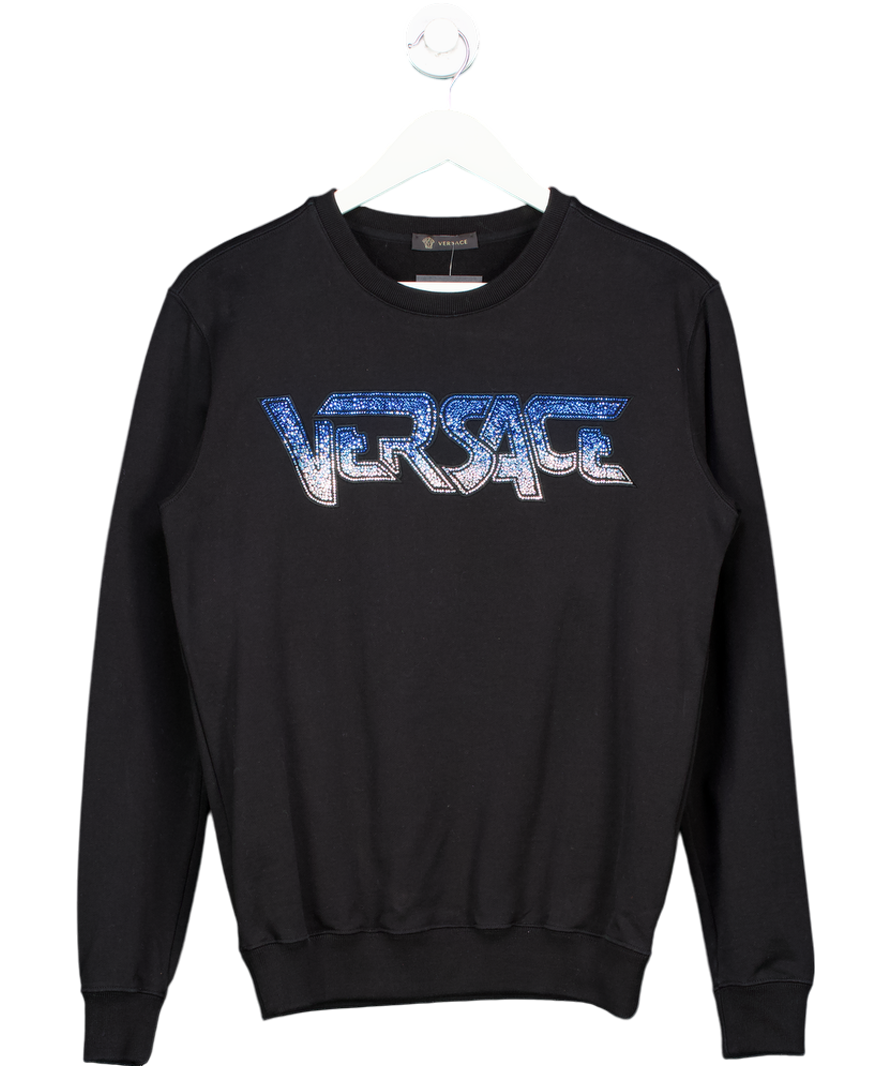 Versace Black Embellished Crystal Logo Sweater UK XS