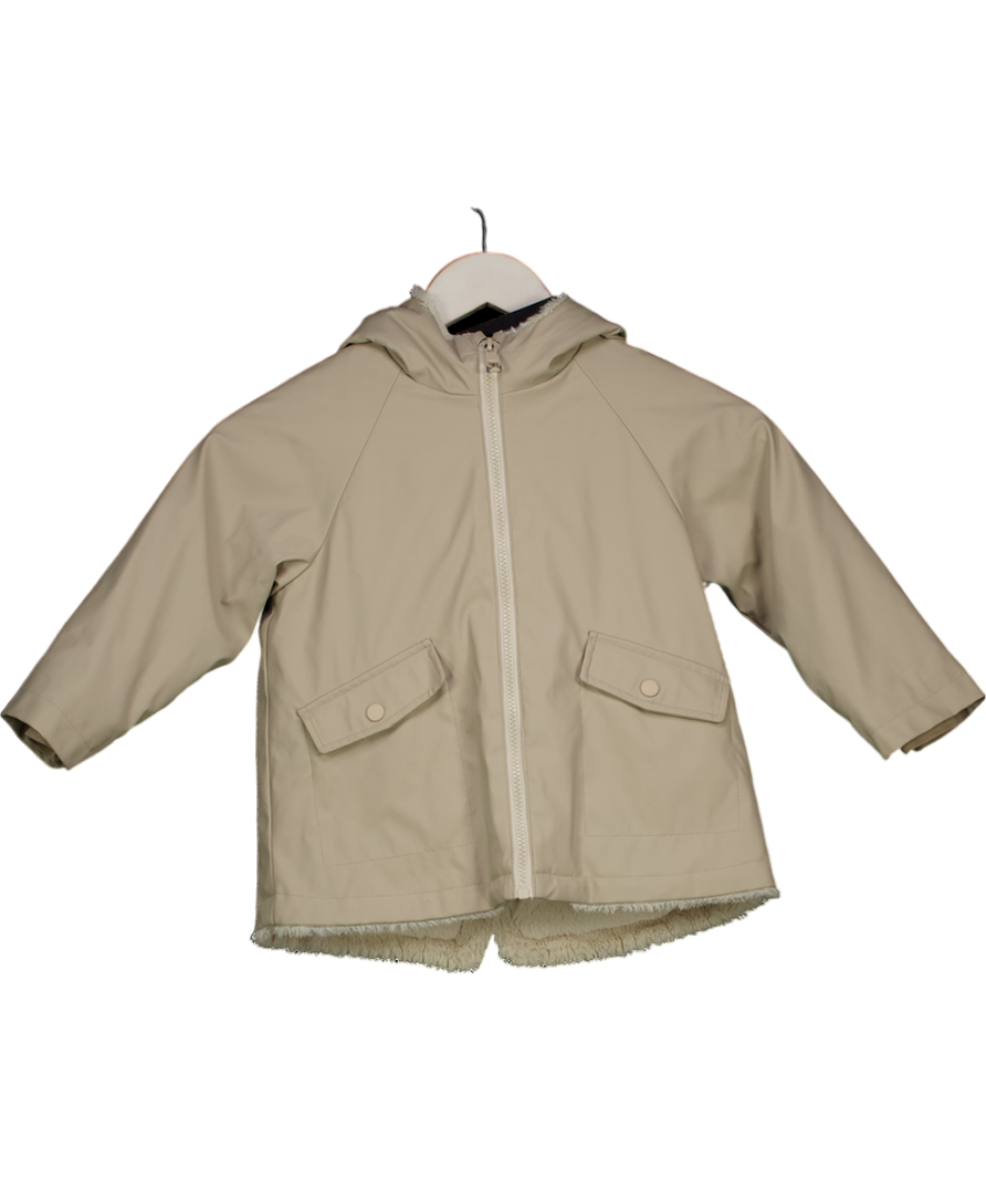 ZARA Kids Beige Fur Lined Rain Coat With Hood 3 Years