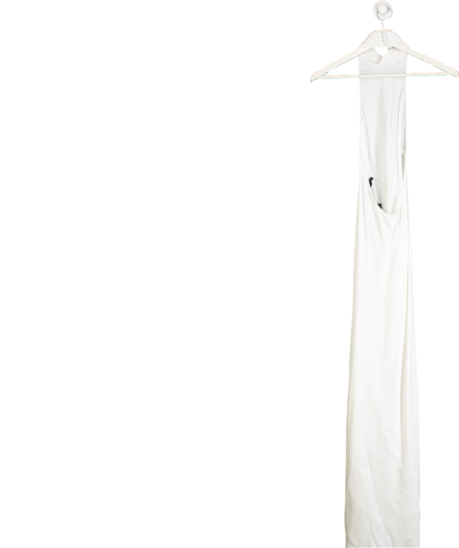 BAZILIKA White Halterneck Open Back Satin Maxi Dress UK S