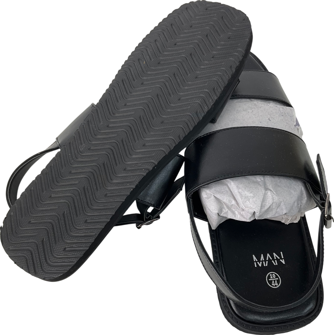 boohooMan Black Smart Buckle Sandal UK 10 EU 44 👞