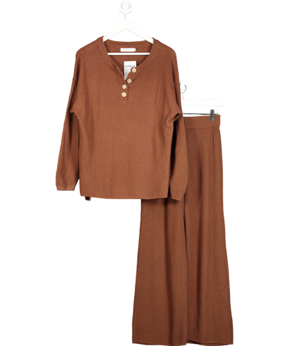 Anarabess Brown Two Piece Over Sized Slouchy Sweater And Loose Fitting Trousers UK S