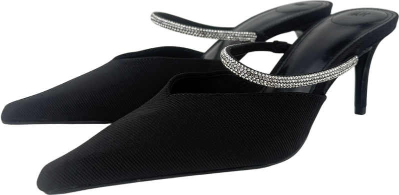 H&M Black Embellished Heeled Mules UK 4 EU 37 👠