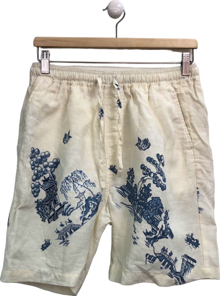 Percival White and Blue Linen Shorts UK 30