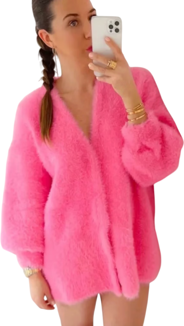 Vita Grace Pink Fluffy Oversized Cardigan One Size