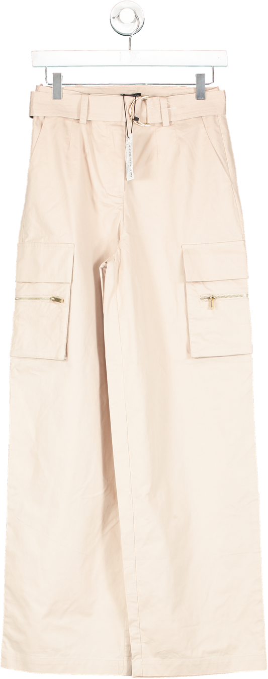 Karen Millen Beige Cotton Sateen Utility Belted Trouser UK 6