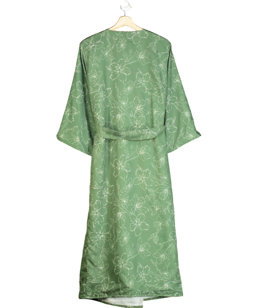 Green Floral Wrap Belted Robe UK M