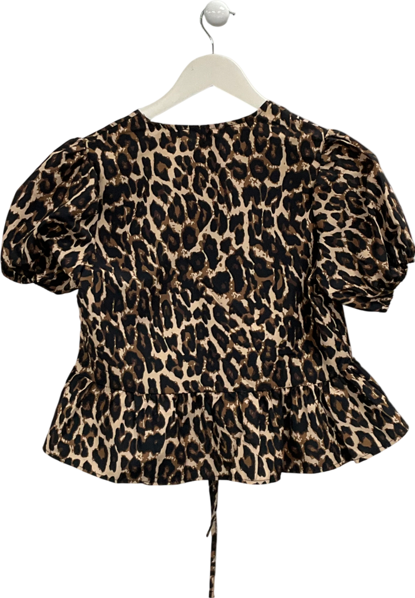 hiccup Brown Leopard Print Tie Front Top UK S